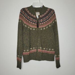 Vintage heirloom collectible y2k fairisle zip front goblincore cabin sweater L